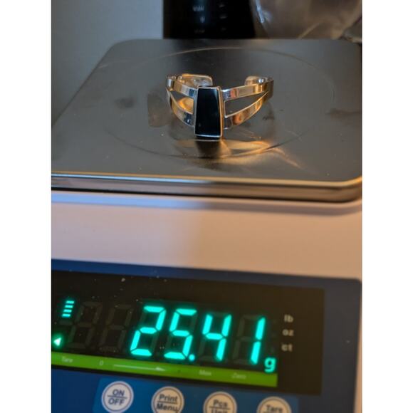 Taxco Mexico 925 Sterling Silver Black Onyx Modernist Split Band Cuff Bracelet - Picture 8 of 9